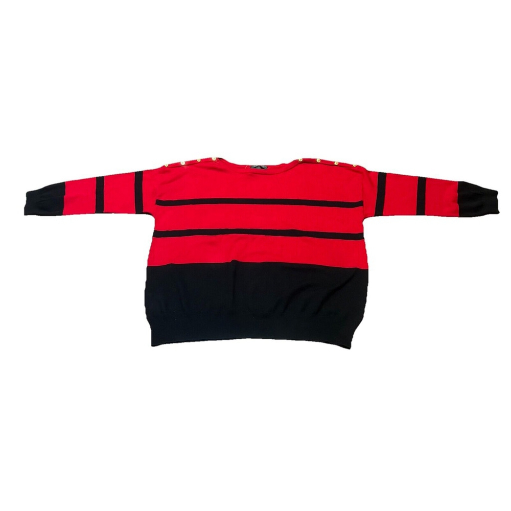 NWT Lauren Ralph Lauren Red/Black Stripe Sweater Size:3X Gold Buttons Crew Neck - Picture 2 of 12